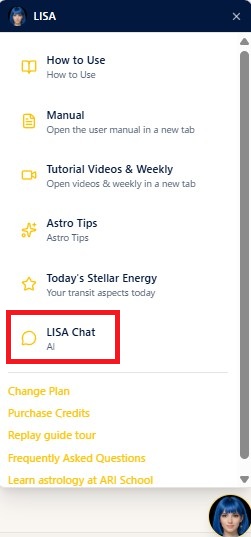 The LISA button at the bottom right and LISA Chat in the menu