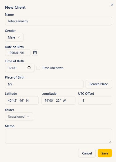 The form for registering new birth data