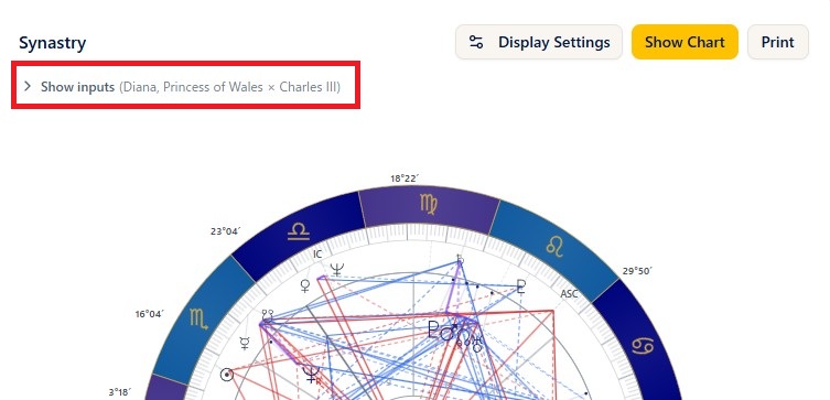 After the chart is displayed, "Show inputs" reopens the input fields